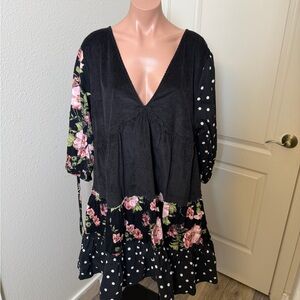 ASOS Floral and Polka Dot Black Dress Sz 18